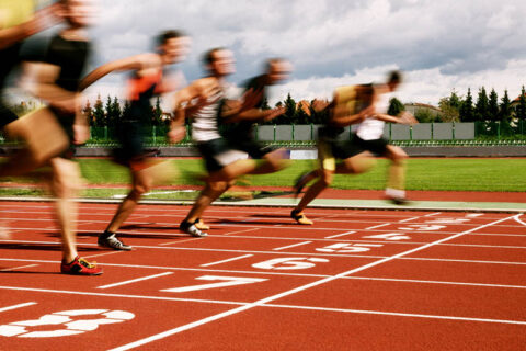 Athletes at the finish line