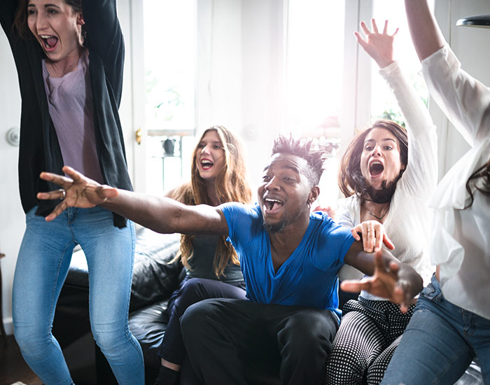 Group of college student happiness on the sofa