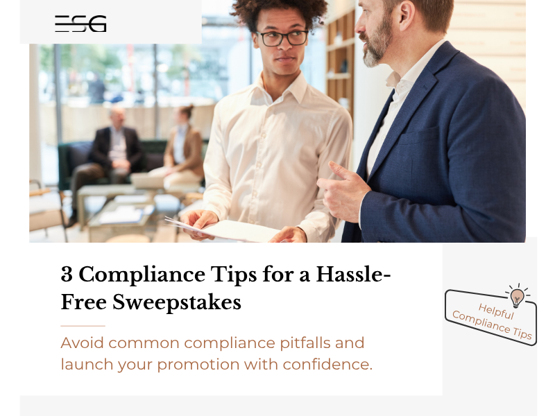 “Business professionals discussing sweepstakes compliance and promotion risk.”
